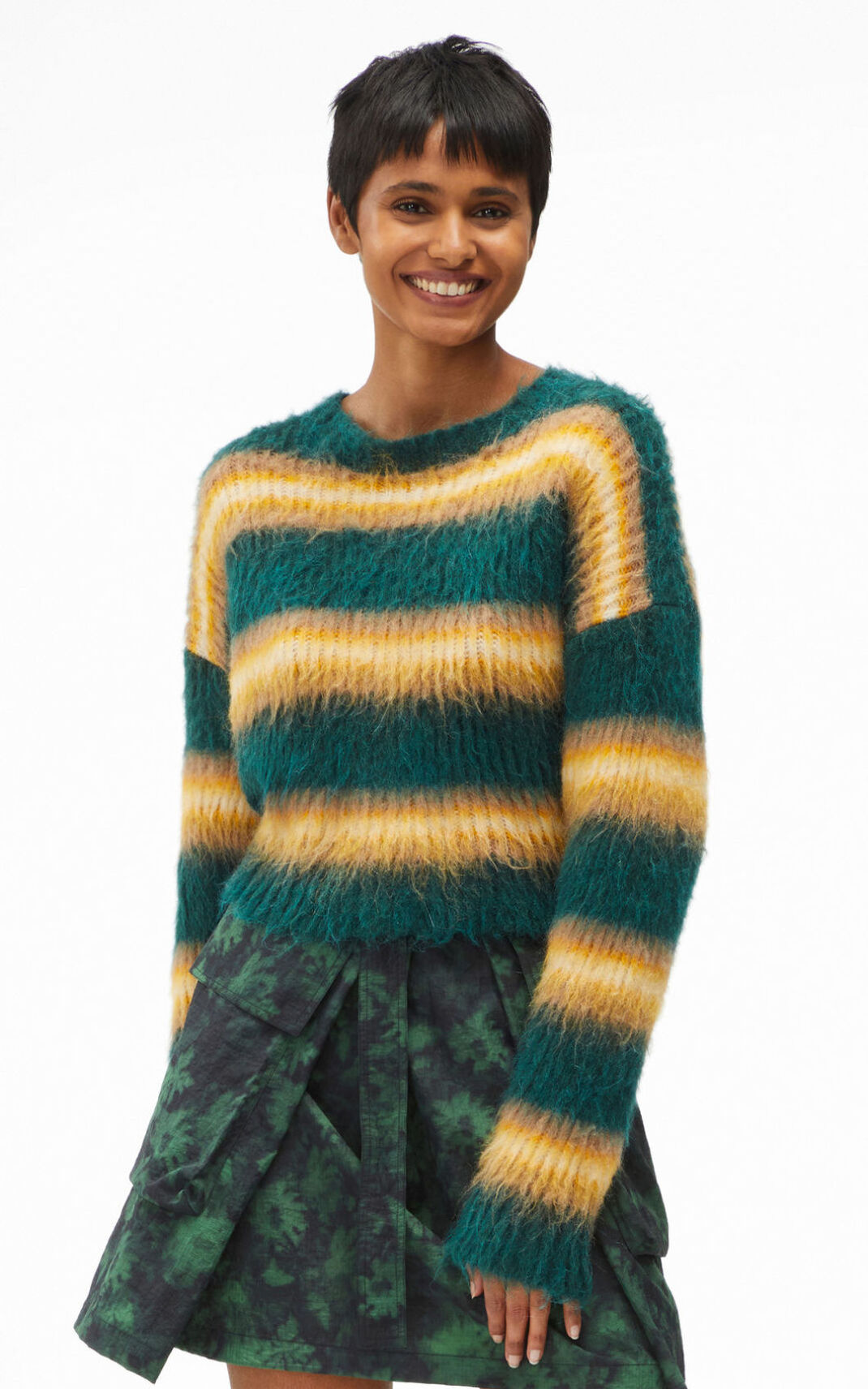 Kenzo Cropped striped alpaca Jumper Deep Green For Womens 3457EXCAY